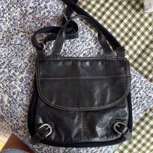 Fossil black leather and fabric purse